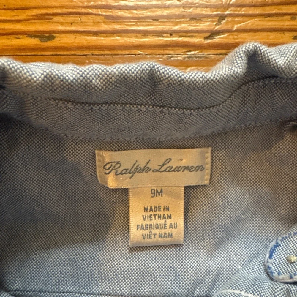 Ralph Lauren Button Down Shirt Kids Blue Long Sleeve Oxford SIZE 9M‎